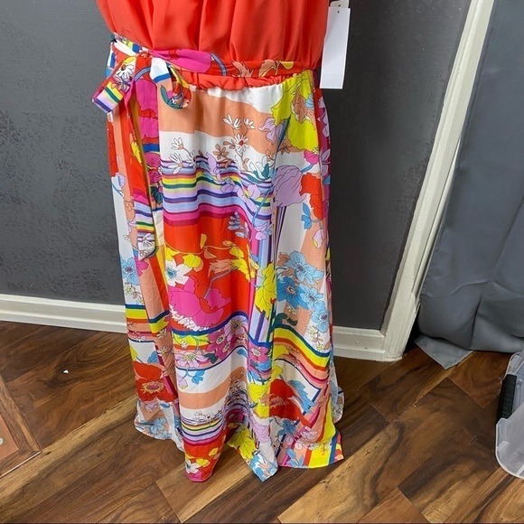 Stunningly vibrant Robbie Bee floral Colorblock abstract maxi dress adjustable - Picture 7 of 12